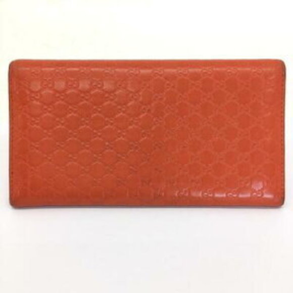 Gucci Wallet Long GG Orange Leather Fold Shimmer - Picture 1 of 7